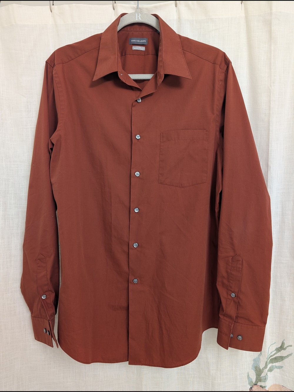 Van Heusen Fitted Wrinkle Free Dress Shirt Rust Brown Mens 15.5 34/35 Medium